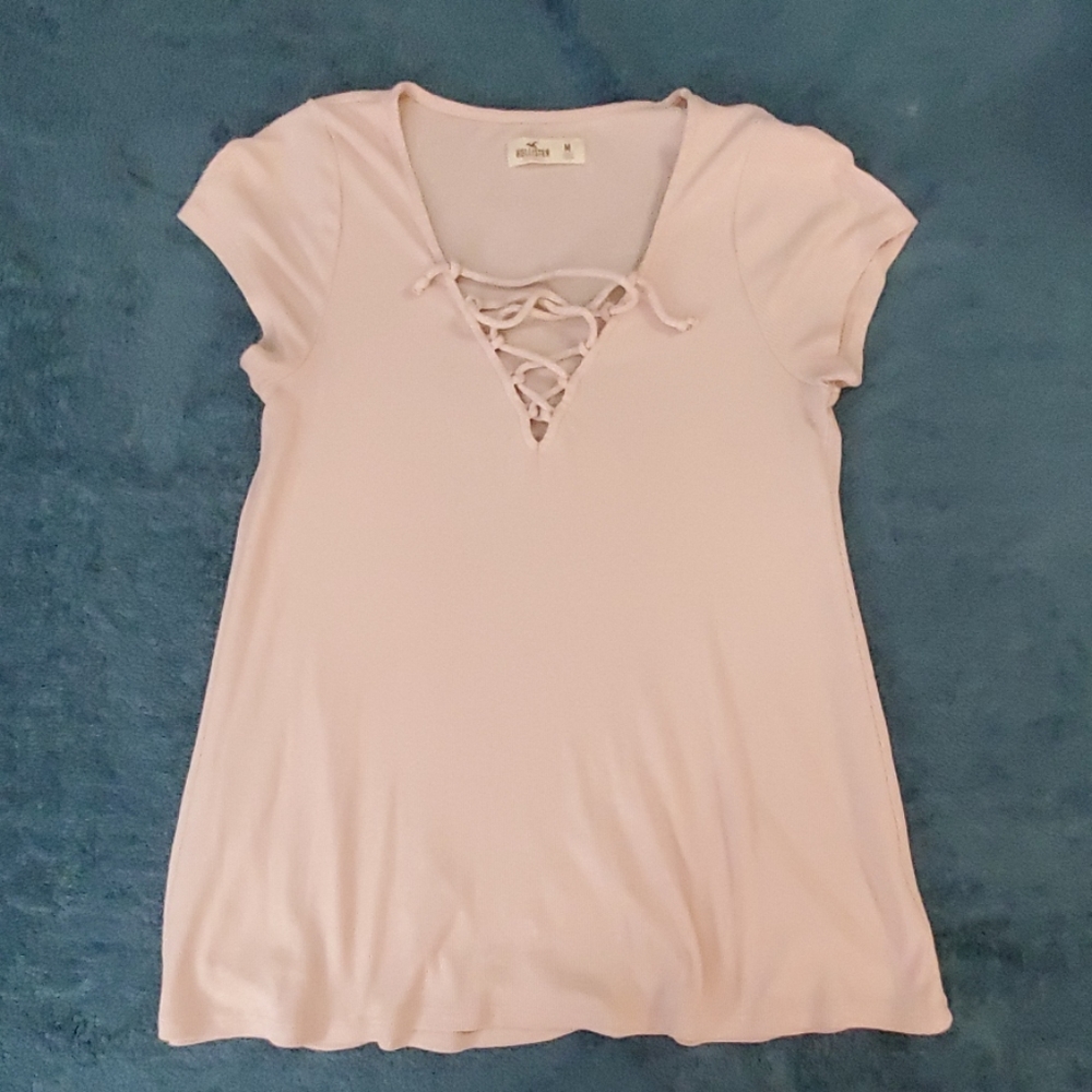 Hollister pink lace up top